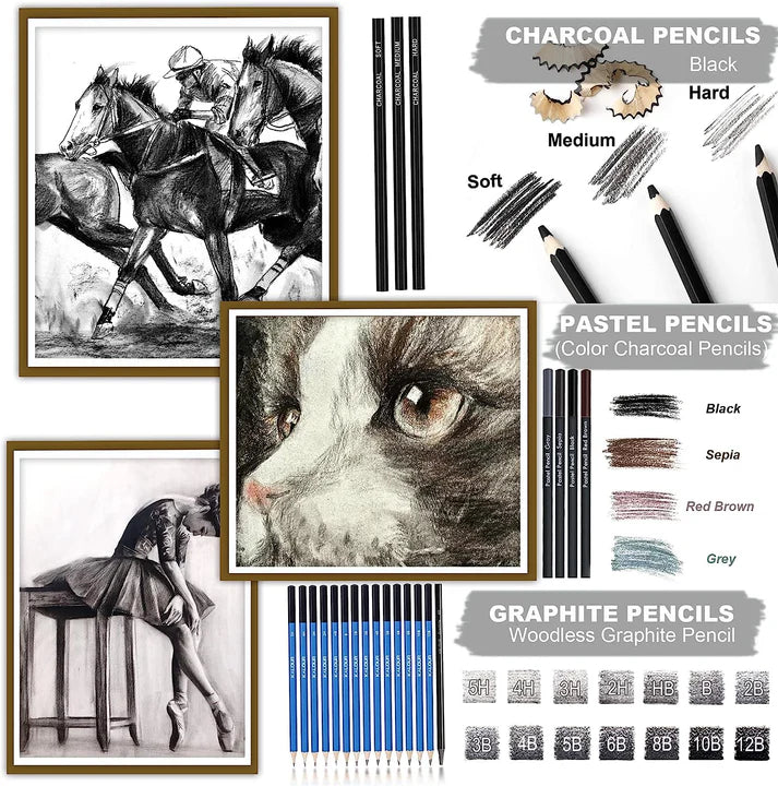 KOMLISATS 82 Pack Drawing Sketching Pencils Kit, Premium Sketch Art Supplies for Artists